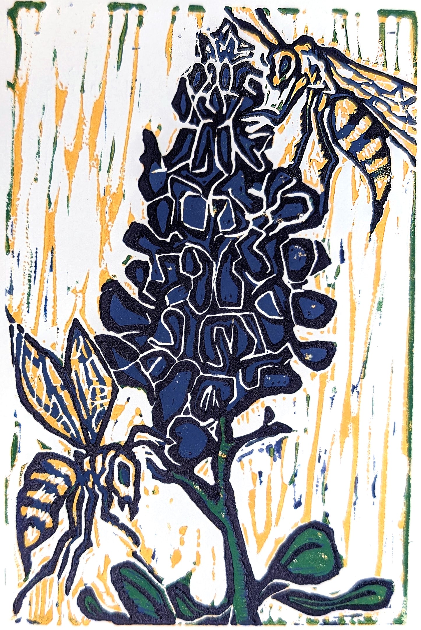 Bluebonnet Sting -4 Color Reduction Print