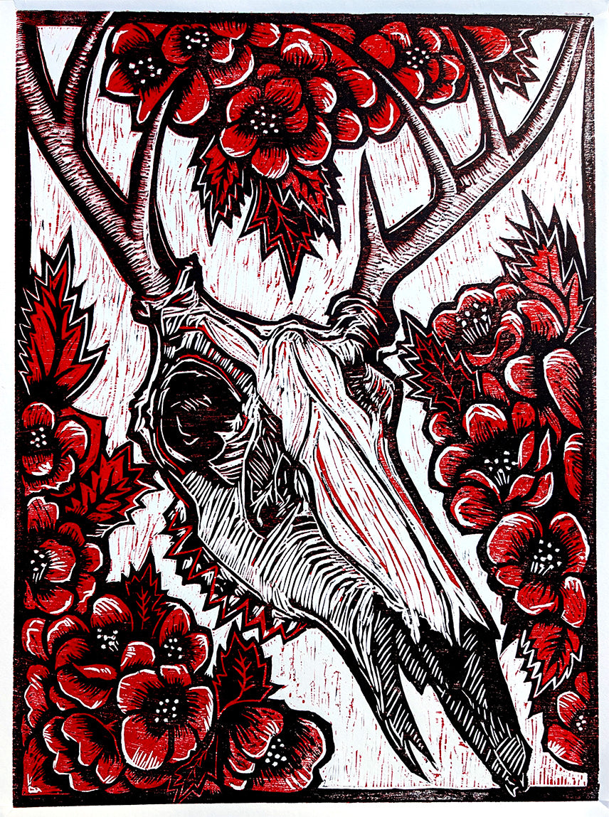 Deer Skull & Flowers