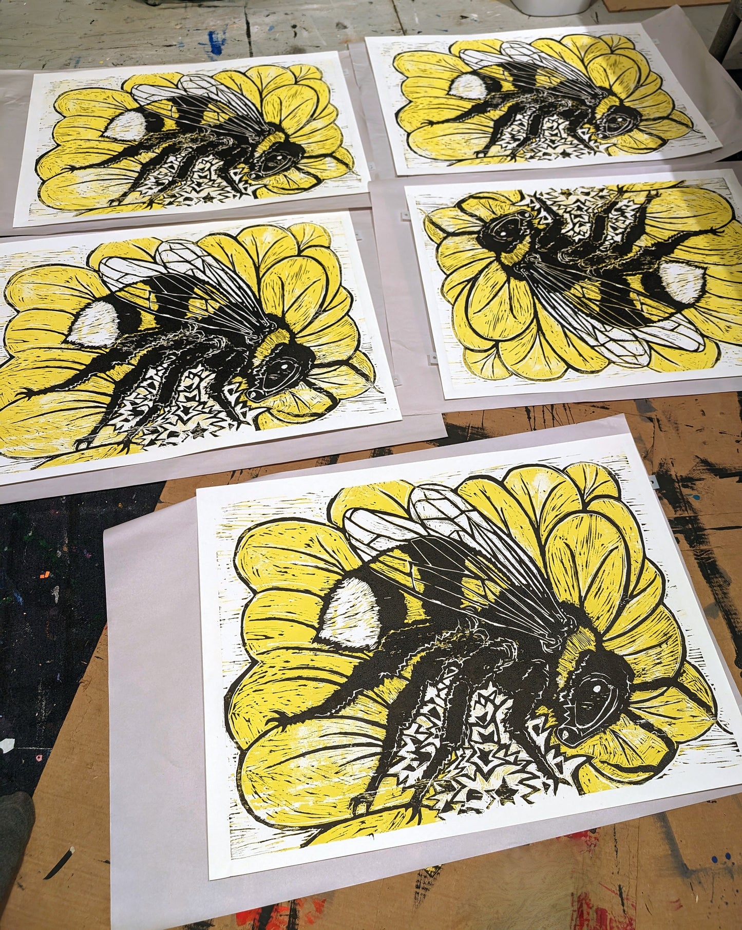 Bumbled Wood Cut Relief Print