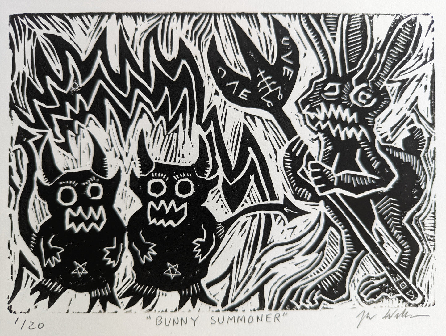 Bunny Summoner Linocut