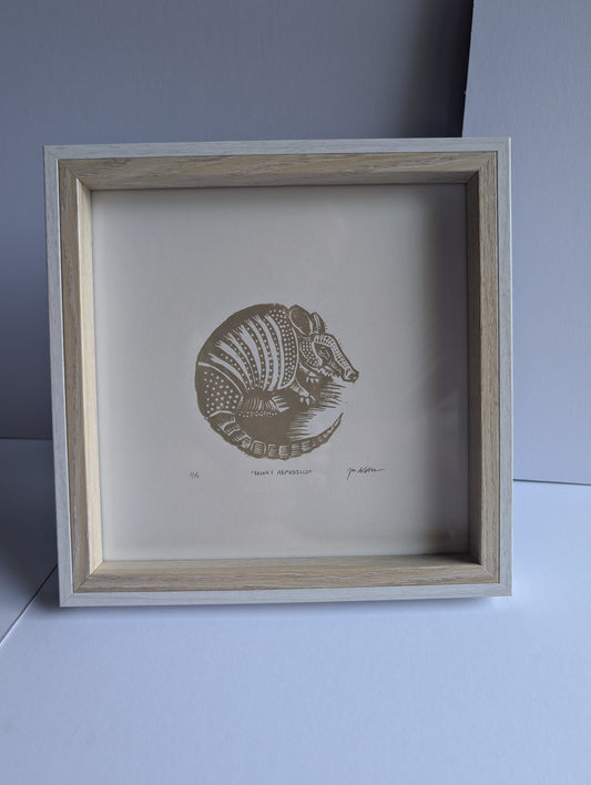 Brunky Armadillo Framed Linocut