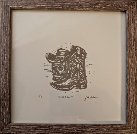 Skull n' Boot Framed Linocut