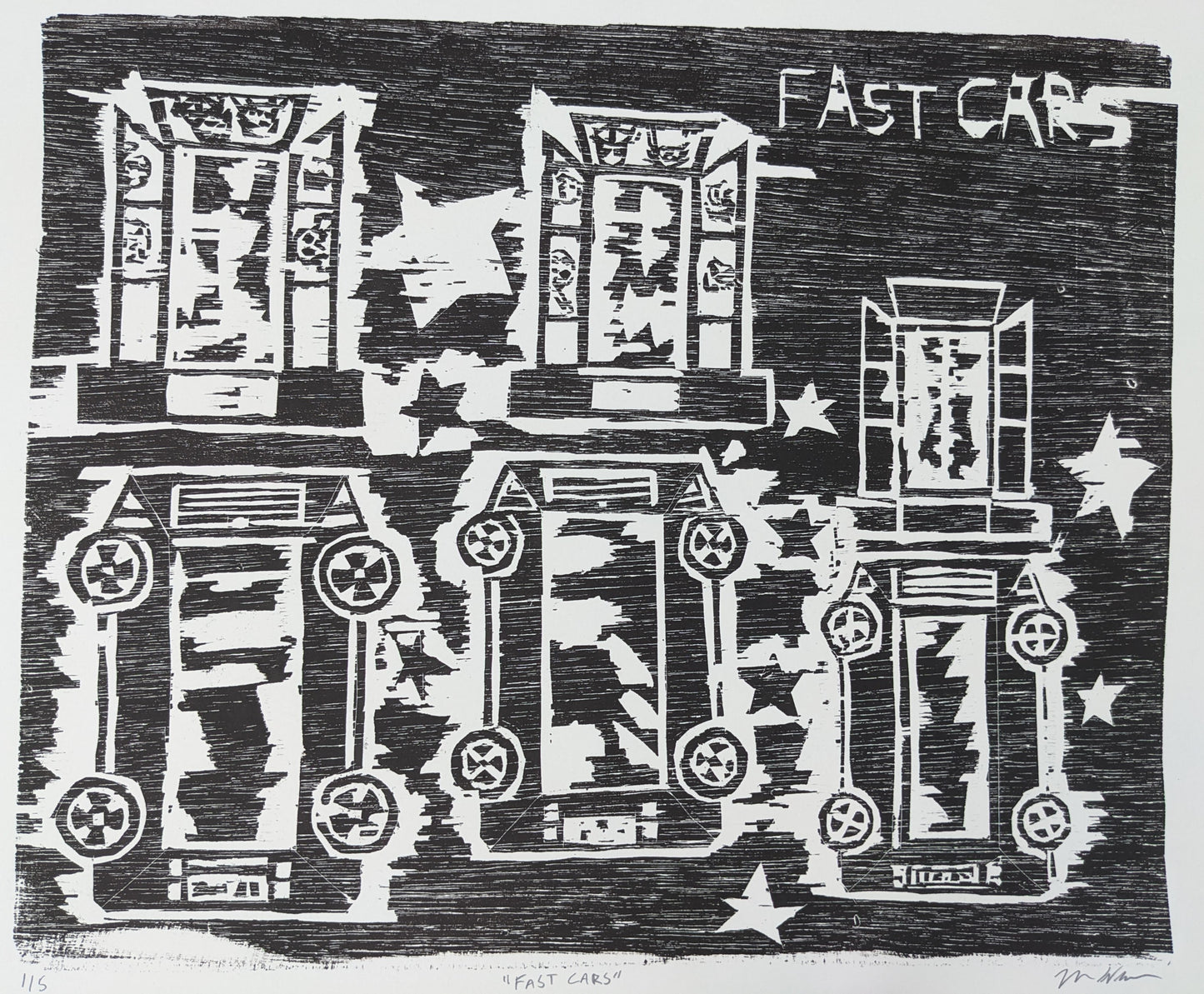 Fast Cars Woodcut