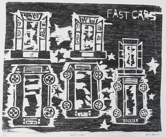 Fast Cars Woodcut