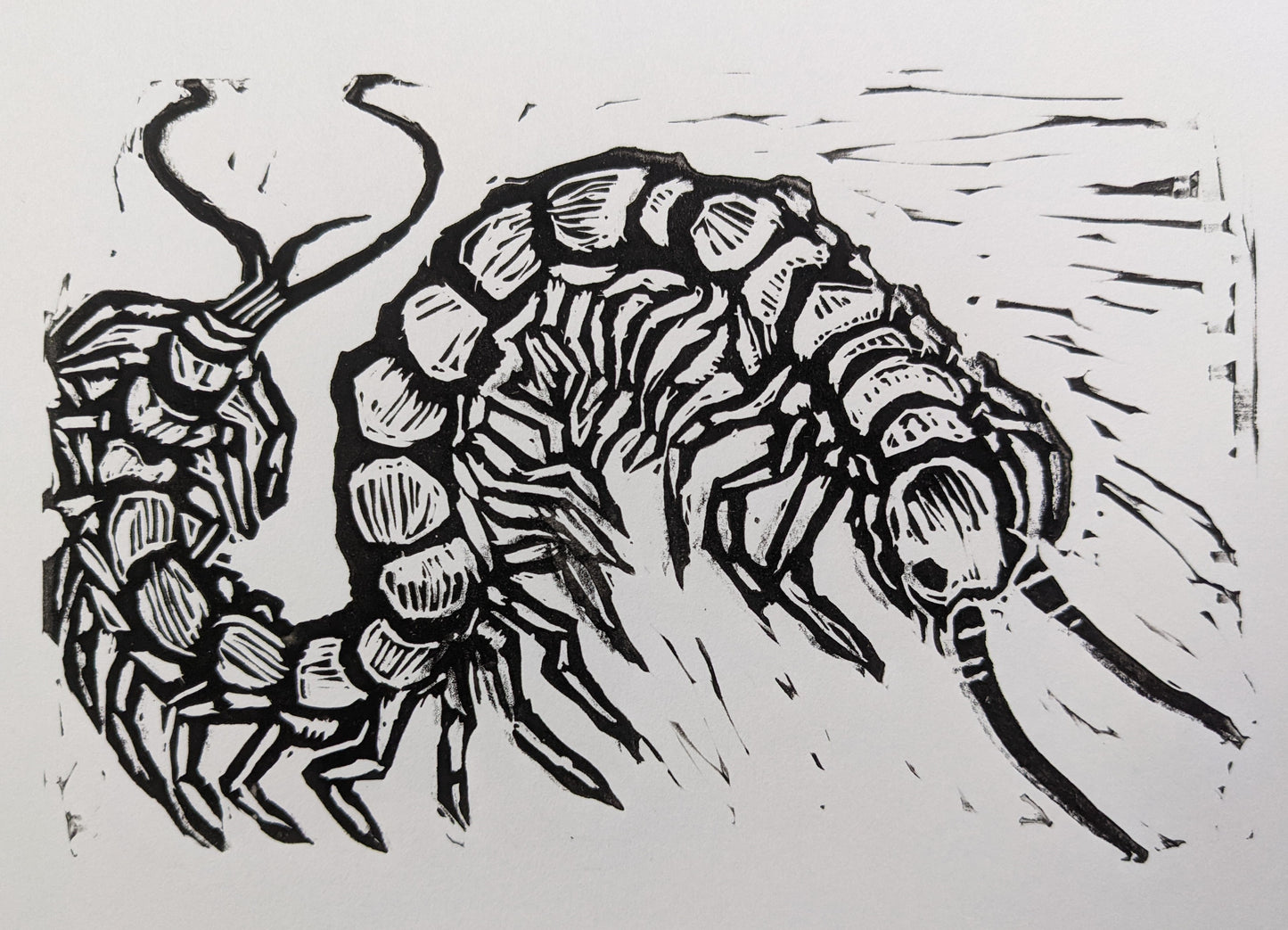 Techno Centipede Black Linocut