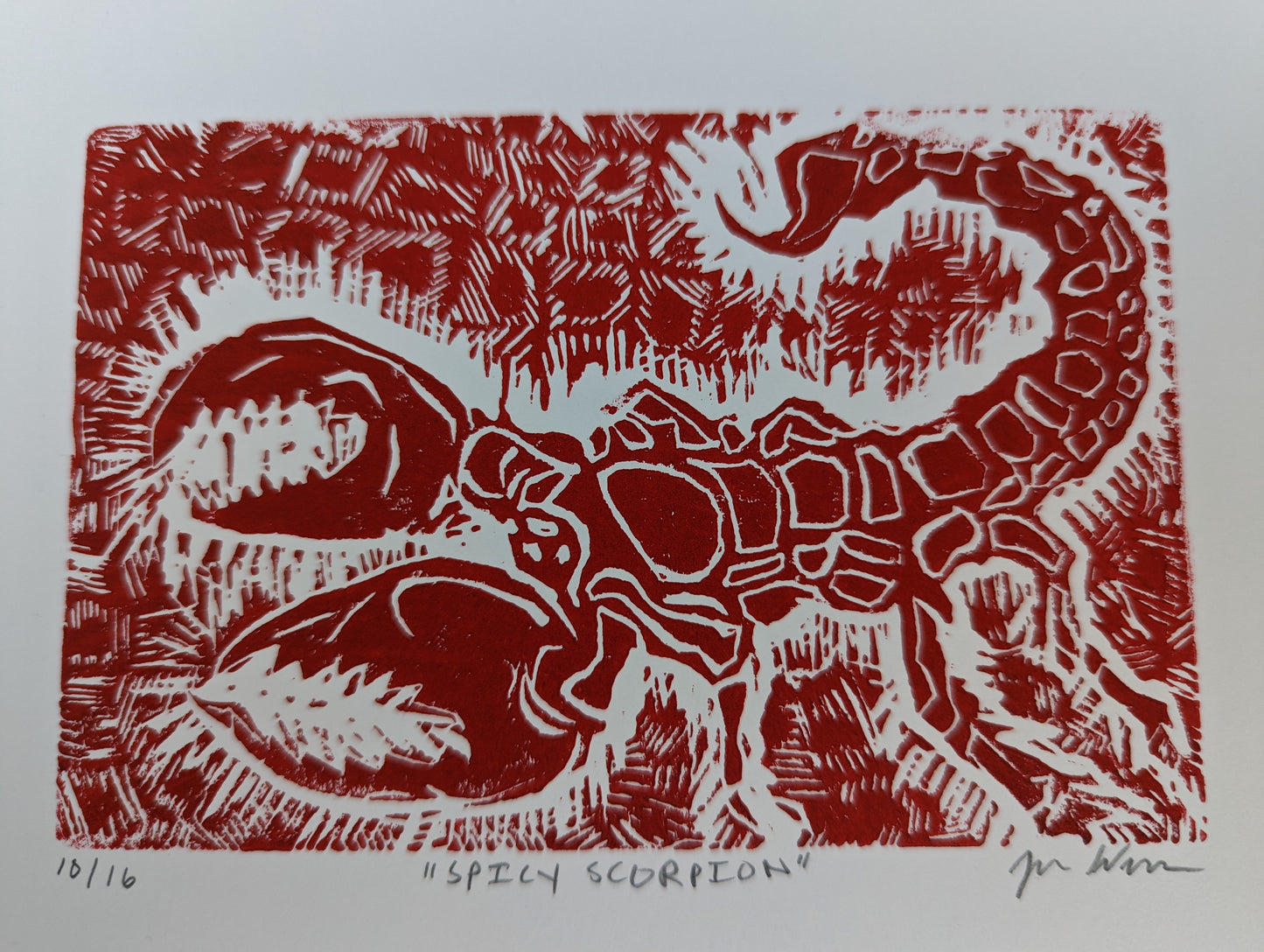 Spicy Scorpion Red Linocut